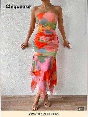 SHEIN Multicolor Mesh Sunset 🌅 Watercolor Midi Dress | Size M | Sheer Layered